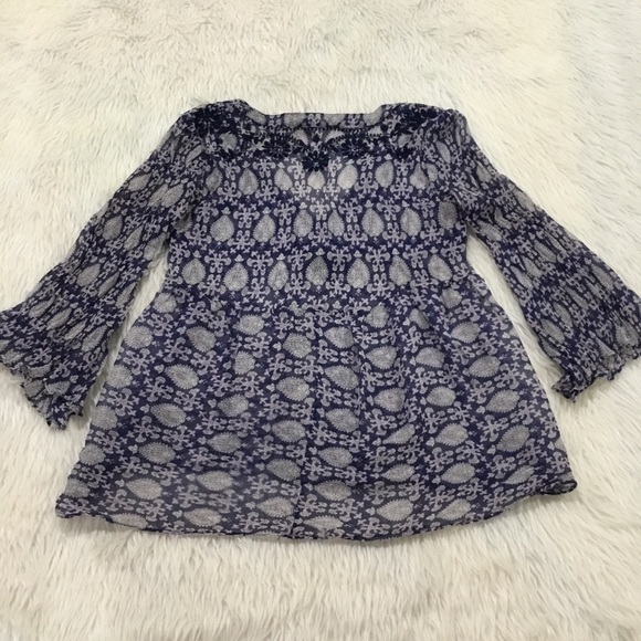 Calypso st. Barth blue silk sheer embroidered floral summer peasant top small - Picture 6 of 6